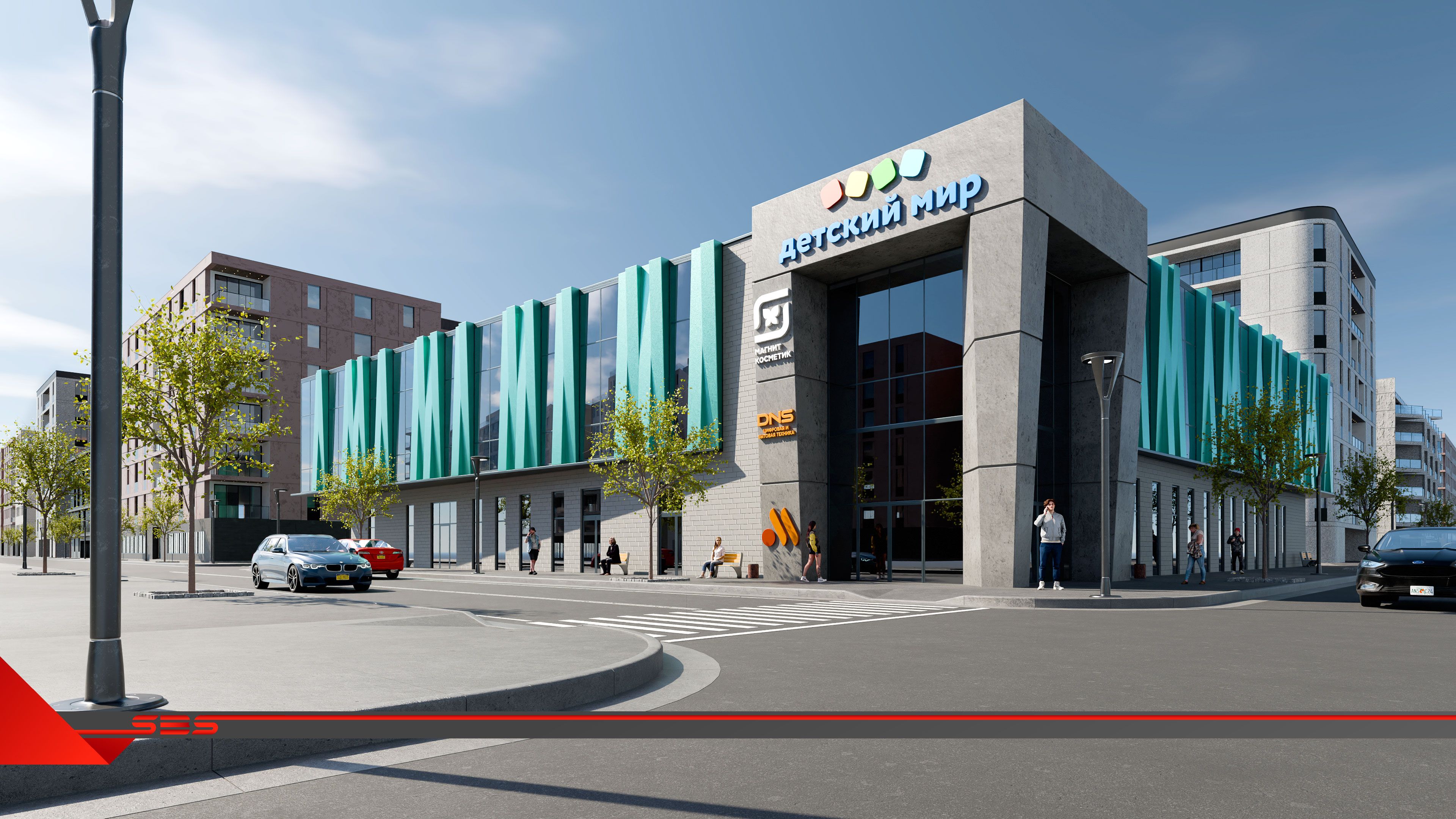 Архитектурная 3D визуализация офисного здания по проекту, дневное освещение