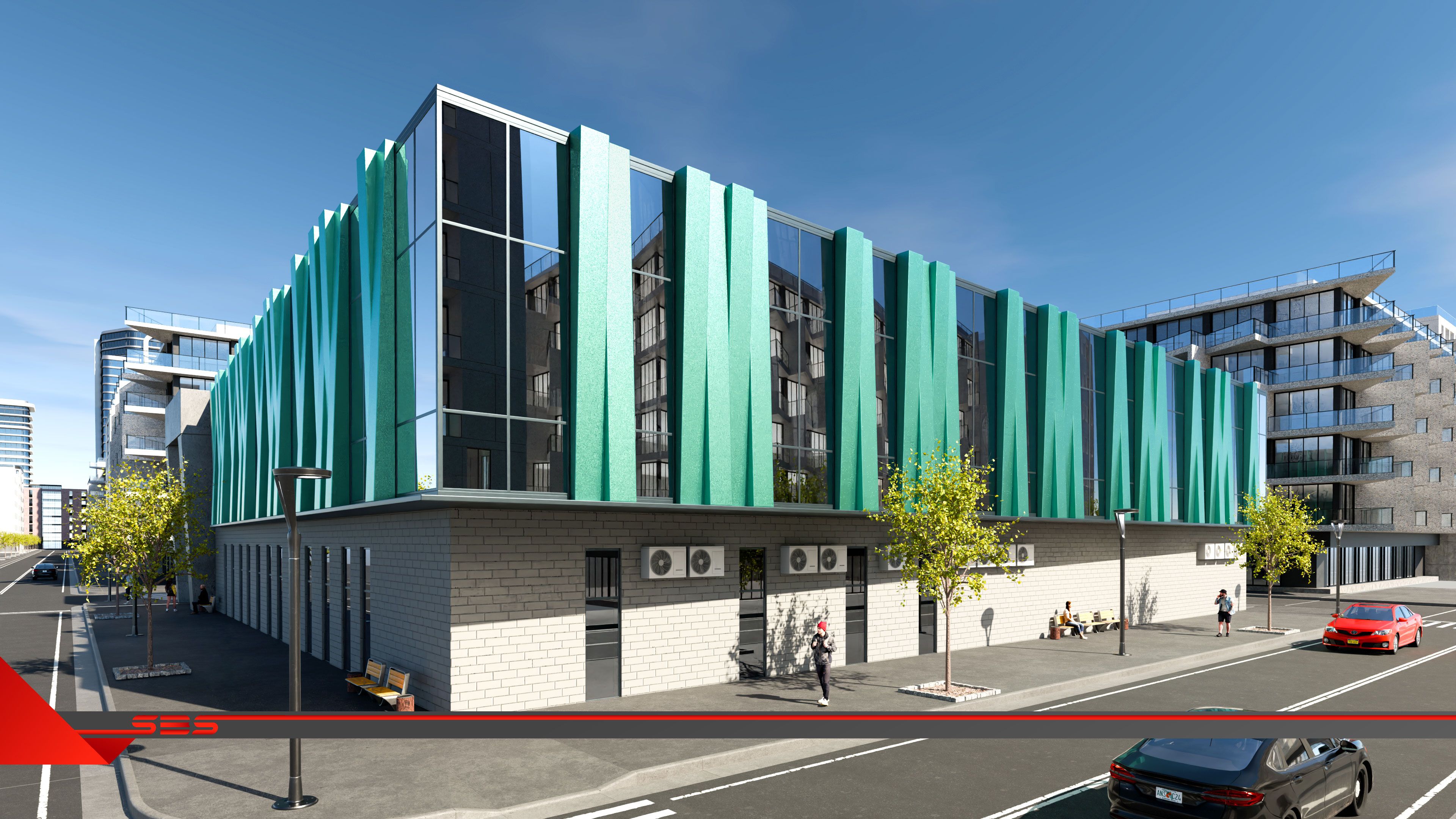 Архитектурная 3D визуализация офисного здания по проекту,современный стиль